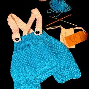 Handcrafted baby boy Rumper with suspenders